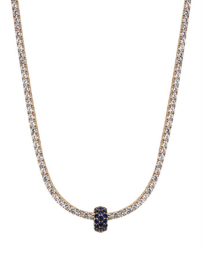 THREE-ROW RIVIÈRE PENDANT IN LAB BLUE SAPPHIRE, 18K GOLD VERMEIL
