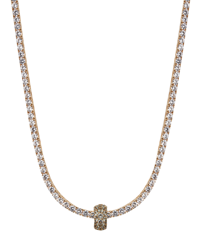 THREE-ROW RIVIÈRE PENDANT IN LAB LIGHT GREEN TOURMALINE, 18K GOLD VERMEIL