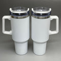 TUMBLER (2 PACK) Insulated Stainless Steel Travel Mug w/ Lid Handle Straw 40 oz White