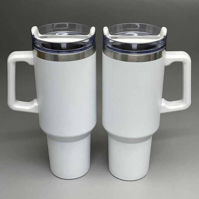 TUMBLER (2 PACK) Insulated Stainless Steel Travel Mug w/ Lid Handle Straw 40 oz White