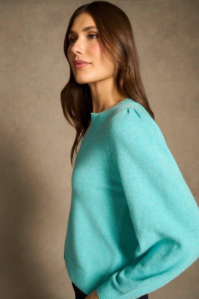 Twist Detail Wool Jumper - Turquoise Marle