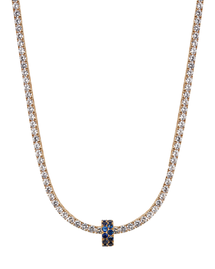TWO-ROW RIVIÈRE PENDANT IN LAB BLUE SAPPHIRE, 18K GOLD VERMEIL