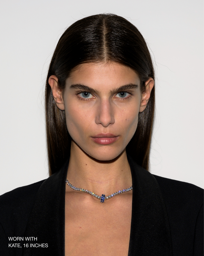 TWO-ROW RIVIÈRE PENDANT IN LAB BLUE SAPPHIRE, 18K GOLD VERMEIL