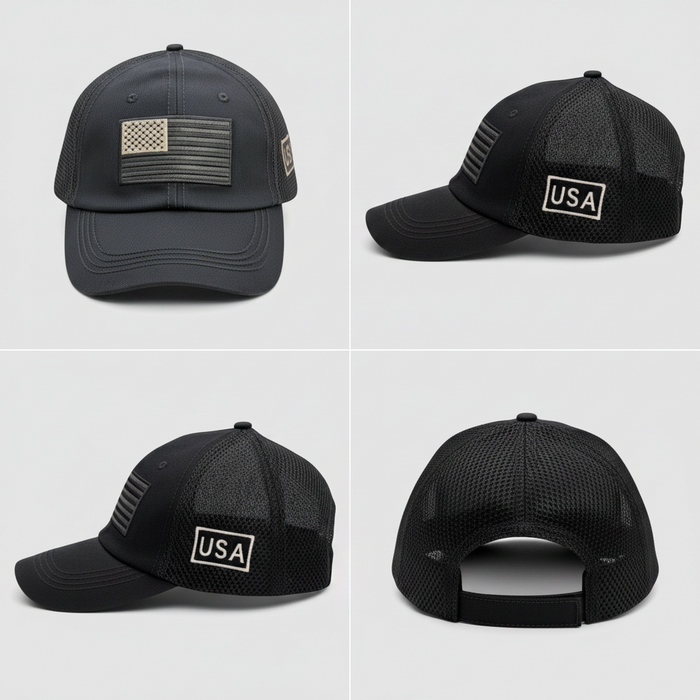 USA Tactical Trucker Cap – Double Mesh Back American Flag Hat