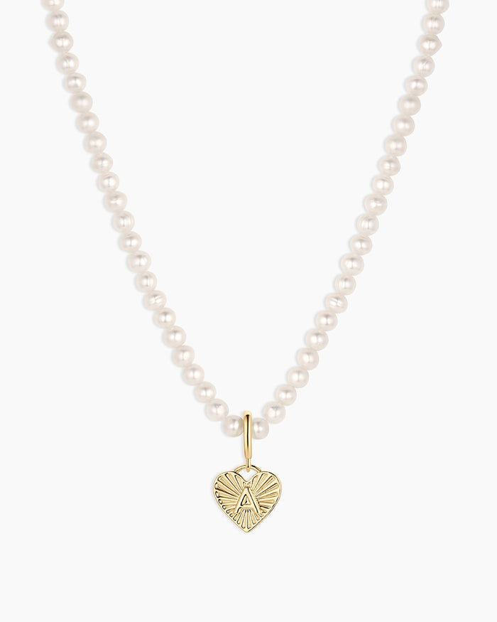 Vintage Heart Alphabet Charm Necklace - A || option::18K Gold Plated, A