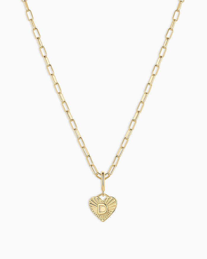 Vintage Heart Alphabet Charm Necklace -  D || option::18K Gold Plated, D