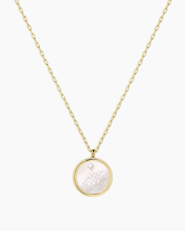 Zodiac Necklace - Aquarius, Astrology Coin Necklace, Aquarius Necklace || option::18K Gold Plated, Aquarius
