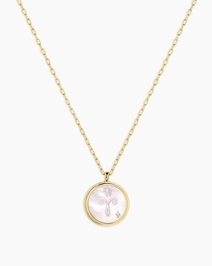 Zodiac Necklace - Gemini, Astrology Coin Necklace, Gemini Necklace || option::18K Gold Plated, Aries